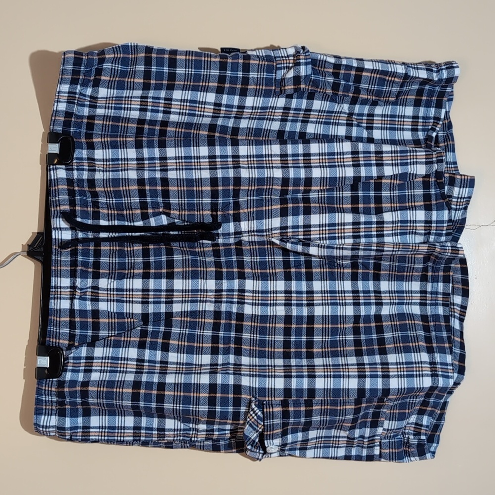 IZOD| Blue Plaid Lightweight Pajama Shorts With Side Cargo Pockets Cotton